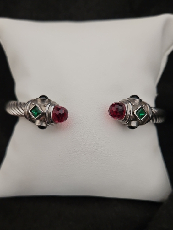 Jewelry - STAINLESS  Open Cuff Bracelet with Red and Green Gem Accents